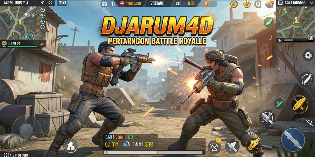 Screenshot utama DJARUM4D menampilkan aksi pertarungan Battle Royale yang mendebarkan.