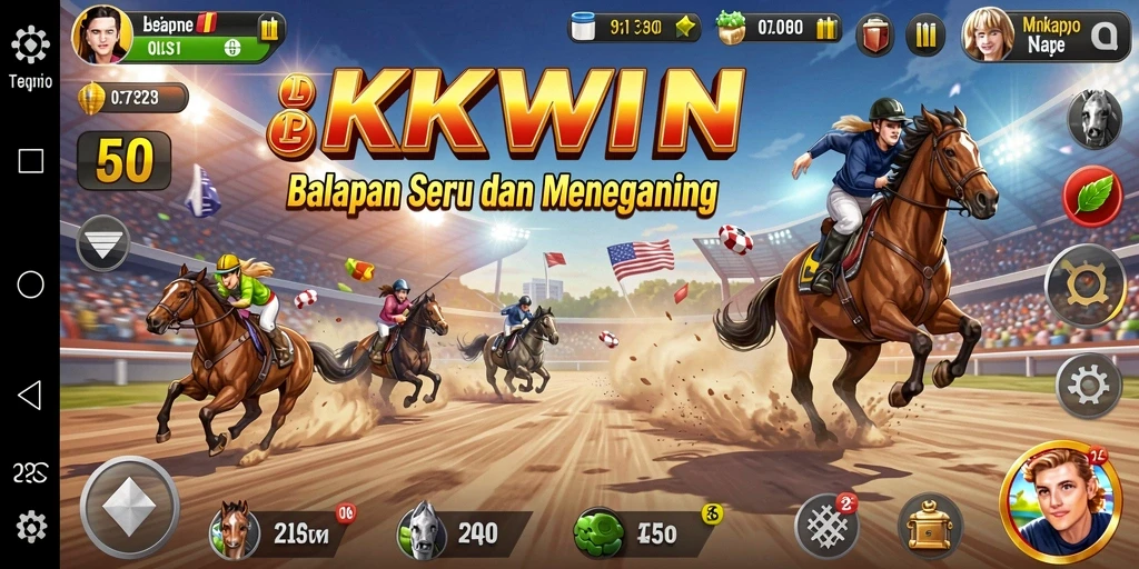 Tampilan gameplay yang seru dari balapan KKWIN dengan mobil kustomisasi.