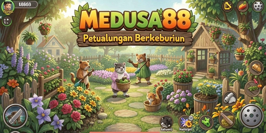 Tangkapan layar dari gameplay <strong>MEDUSA88</strong> yang menampilkan berkebun dan peternakan.