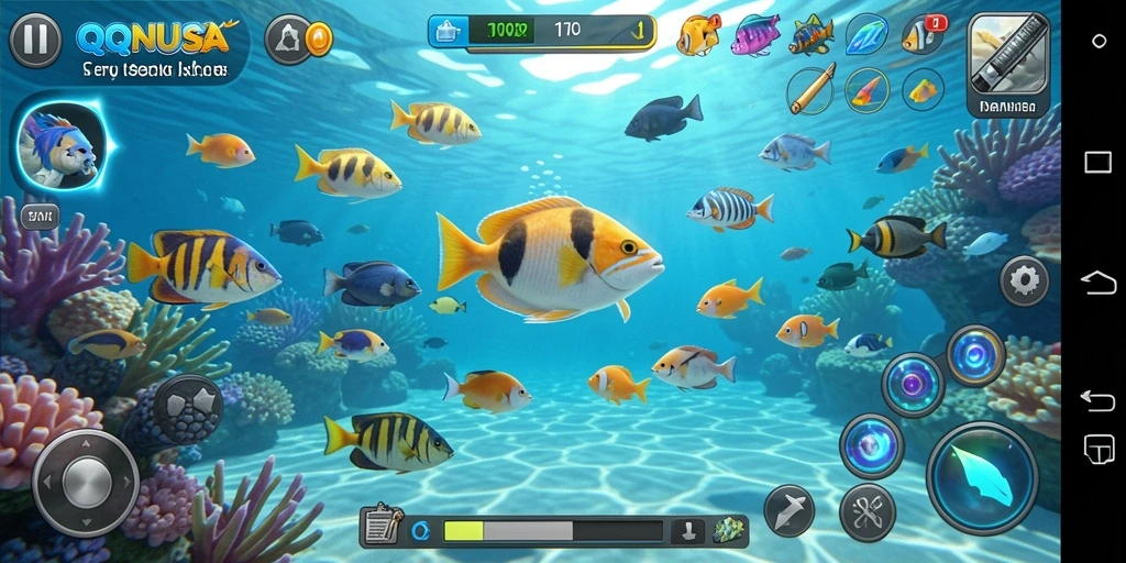 Tampilan gameplay QQNUSA dengan aksi tembak ikan yang seru.